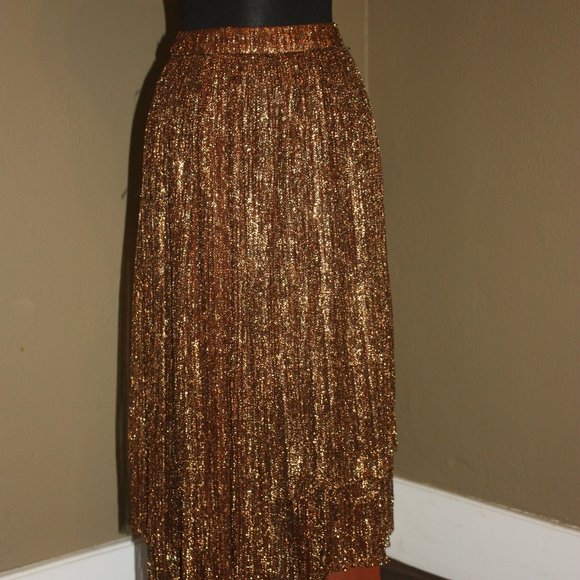 NWT ANTHROPOLOGIE MAEVE PANTS WITH SKIRT OVERLAY GOLD METALLIC 6 MEDIUM - Picture 1 of 5